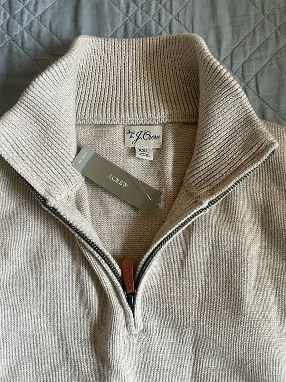 J.‎ CREW Heritage cotton quarter-zip sweater in Heather Sand XXL NWT $118 BT793